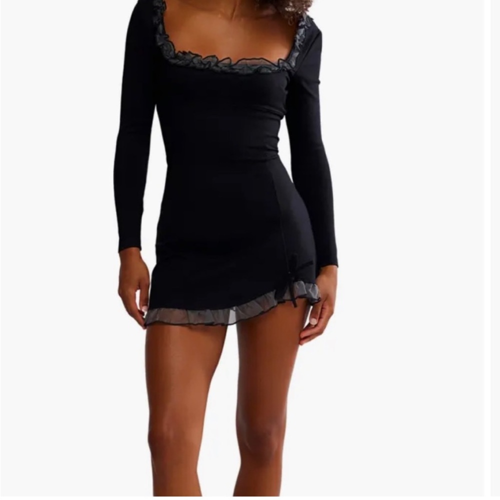 Free People Lucette Mini Dress Smoked Black Combo Size XS